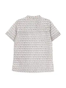 My Little Lambs Boys White Birds Printed Short Kurta