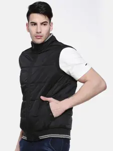t-base Men Black Solid Lightweight Padded Jacket
