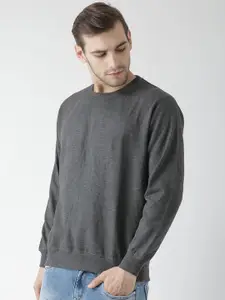 GRIFFEL Men Charcoal Grey Solid Sweatshirt
