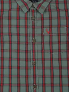 Allen Solly Junior Boys Olive Green & Red Regular Fit Checked Casual Shirt