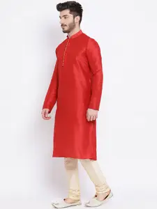 NAMASKAR Men Red Solid Straight Kurta