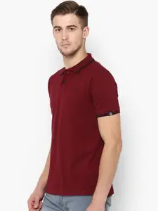 Urbano Fashion Men Maroon Slim Fit Solid Polo Collar Pure Cotton T-shirt