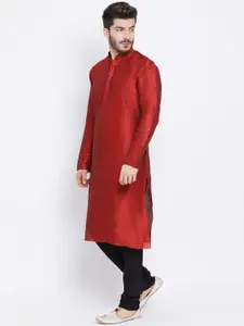 NAMASKAR Men Maroon Solid Straight Kurta