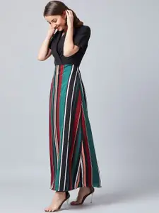 Athena Women Striped Black Wrap Maxi Dress
