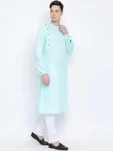 NAMASKAR Men Blue & White Solid Kurta with Churidar