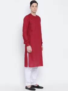 NAMASKAR Men Maroon & White Solid Kurta with Churidar
