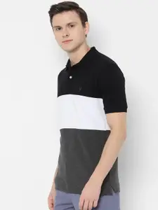 Allen Solly Men Grey  White Colourblocked Polo Collar Pure Cotton T-shirt