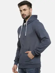 Campus Sutra Men Blue Solid Hooded Sweatshirt