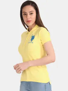 U.S. Polo Assn. Women Yellow Solid Polo Collar T-shirt
