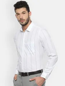 Van Heusen Men White Slim Fit Striped Formal Shirt