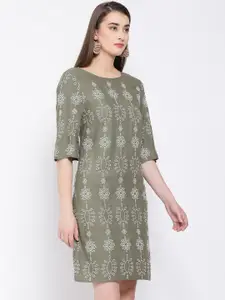 Oxolloxo Women Printed Green A-Line Dress