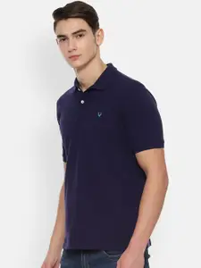 Allen Solly Men Navy Blue Solid Polo Collar Pure Cotton T-shirt
