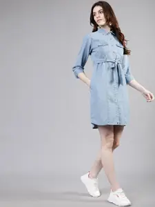Tokyo Talkies Women Blue Denim Shirt Dress