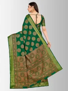 MIMOSA Green & Gold-Toned Art Silk Woven Design Kanjeevaram Saree