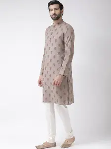 KISAH Men Khaki & Maroon Printed Straight Kurta