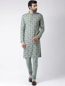 KISAH Men Green & Gold-Toned Printed Straight Kurta