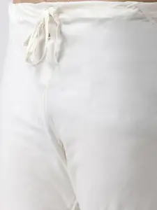 KISAH Men Cream-Coloured & White Handloom Kurta with Churidar