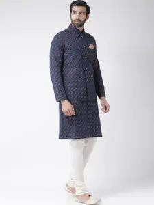 KISAH Men Navy Blue & Blue Printed Kurta with Churidar