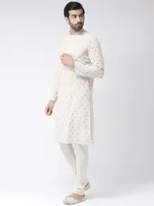 KISAH Men Cream & Gold-Coloured Printed Straight Kurta