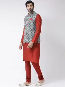 KISAH Men Red Solid Kurta Set