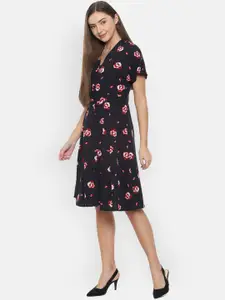 Van Heusen Woman Printed Black Wrap Dress