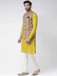 KISAH Men Khaki & Blue Solid Kurta with Churidar