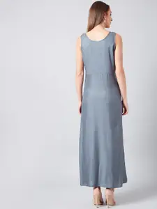 Athena Women Pink & Grey Solid Maxi Dress With Longline Shrug