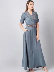 Athena Women Grey Solid Wrap Maxi Dress