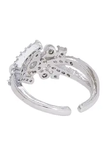 Voylla Women Silver-Plated & White CZ-Studded Handcrafted Finger Ring