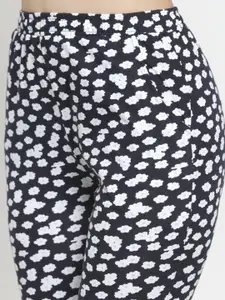 Claura Women Navy Blue & White Printed Night suit