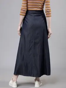 Tokyo Talkies Women Navy Blue Denim A-Line Maxi Skirt