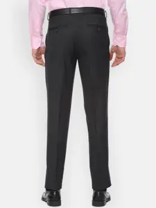 Louis Philippe Men Charcoal Grey Slim Fit Self Design Formal Trousers