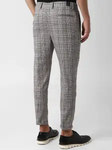 Peter England Men Grey & Off-White Tapered Fit Self Design Regular Trousers
