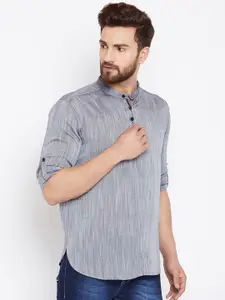 even Men Grey Woven Design Straight Kurta