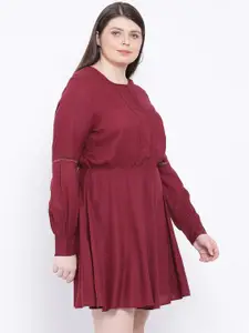 Oxolloxo Women Maroon Solid Blouson Dress