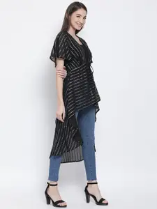 Oxolloxo Women Black Self Design Tie-Up Shrug