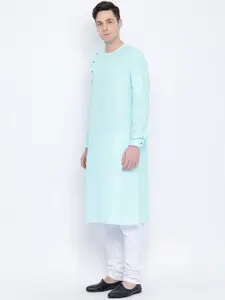NAMASKAR Men Blue  Cotton Solid Straight Kurta