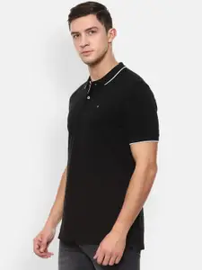 Van Heusen Sport Men Black Solid Polo Collar Pure Cotton T-shirt