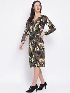 Oxolloxo Women Khaki Printed Shirt Dress