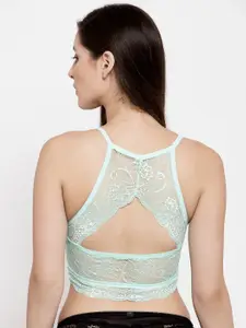 PrettyCat Green Lace Non-Wired Lightly Padded Laced Bralette With Styled Back PC-SB-5138