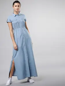 Tokyo Talkies Women Solid Blue Maxi Dress