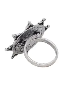 Voylla Women Silver-Plated & Red Goddess Feet  Enamelled Ring