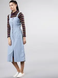 Tokyo Talkies Women Blue Denim Pinafore Dress