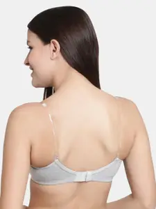 Floret Grey Melange & Blue Solid Non-Wired Lightly Padded T-shirt Bras F20560