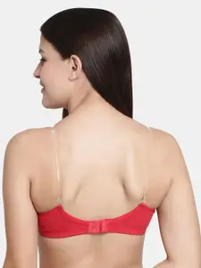 Floret Set Of 2 Peach-Coloured & Red Solid Non-Wired Lightly Padded T-shirt Bra
