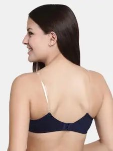 Floret Grey Melange & Navy Blue Solid Non-Wired Lightly Padded T-shirt Bra F20560