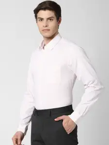 Peter England Men White & Pink Regular Fit Striped Formal Shirt