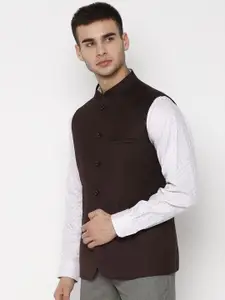 Allen Solly Men Brown Solid Nehru Jacket