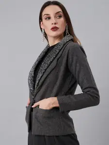 Athena Women Grey Solid Single Breasted Blazer