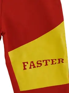 KiddoPanti Boys Red & Yellow Colourblocked Joggers
